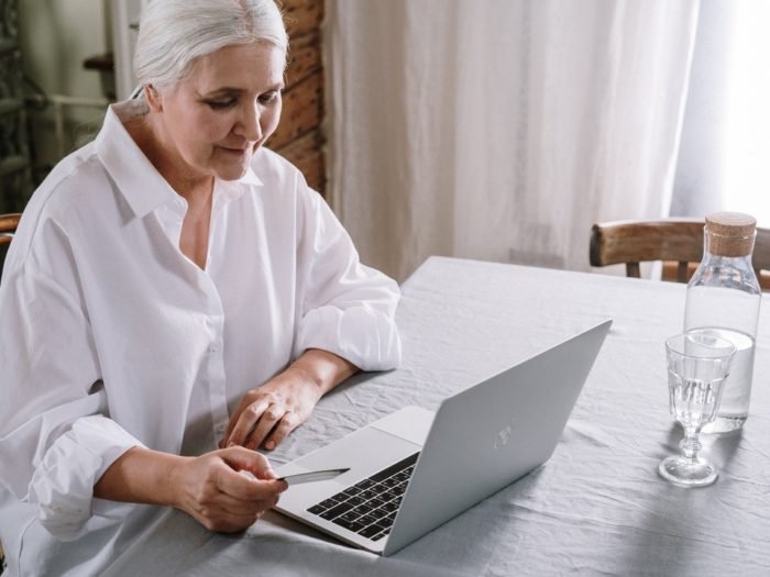 woman using laptop