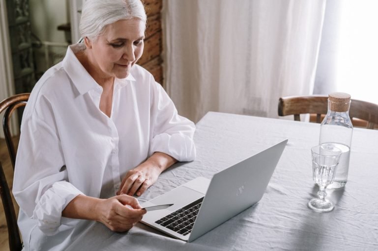 woman using laptop