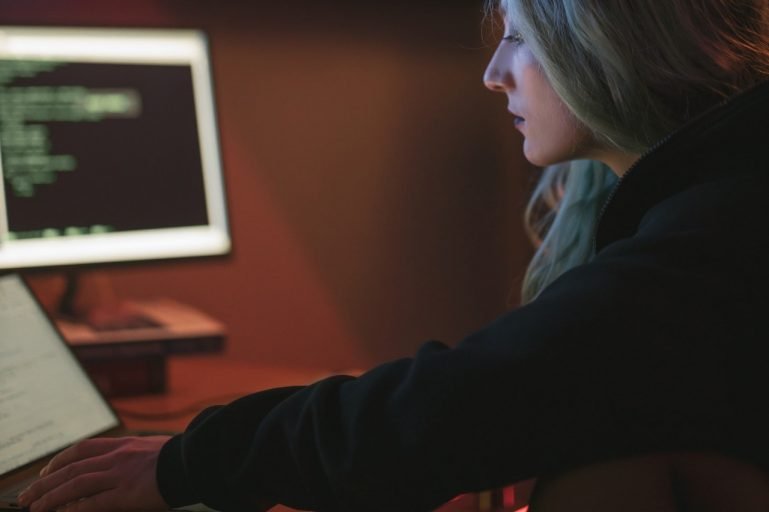 woman using computer