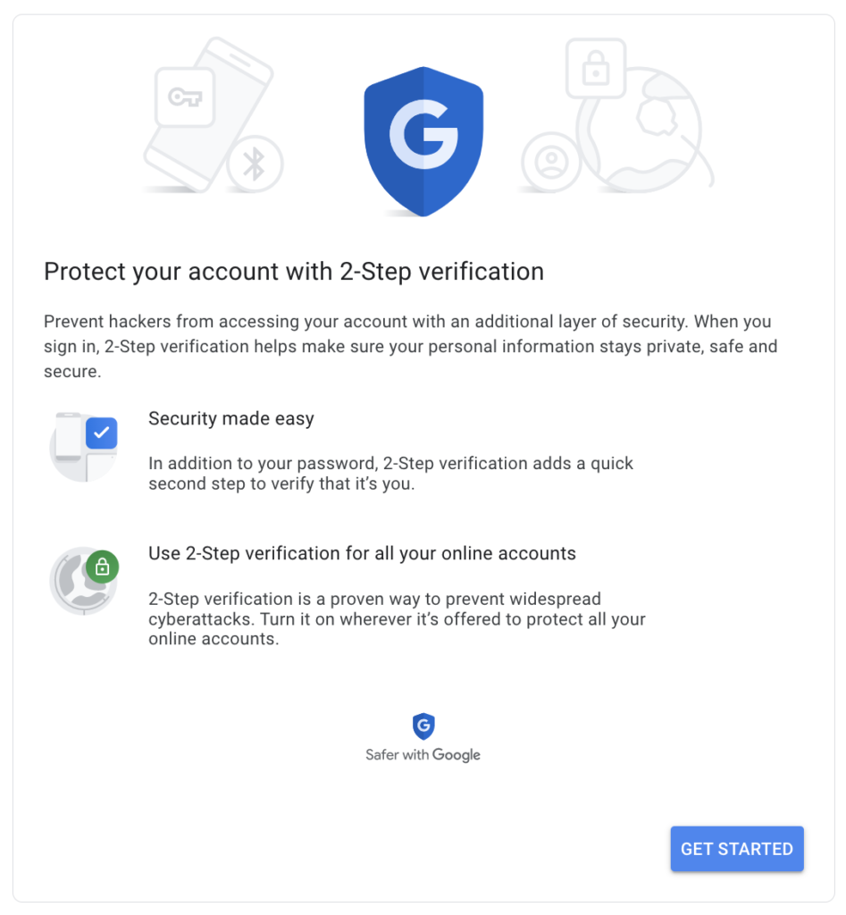 Google 2-step verification start page