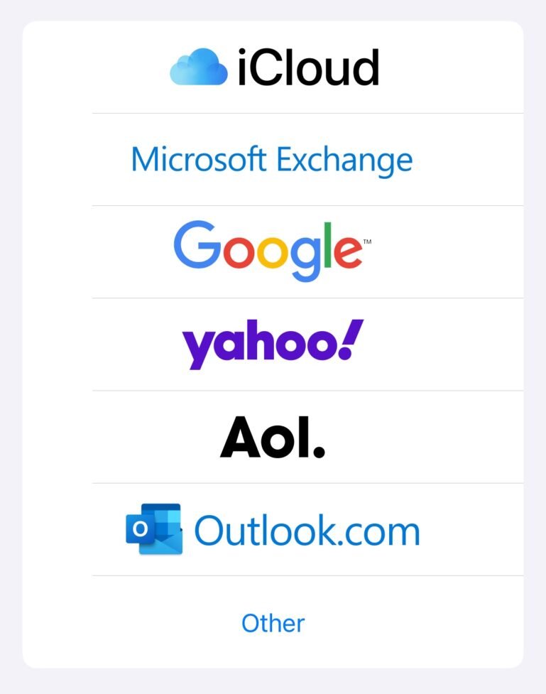 iPhone Mail account types